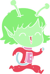 flat color style cartoon alien girl laughing