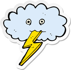 sticker of a cartoon lightning bolt and cloud