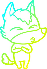 cold gradient line drawing cartoon wolf whistling