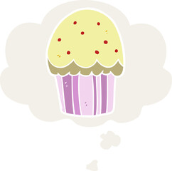 cartoon cupcake and thought bubble in retro style