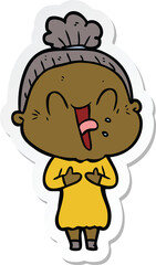 sticker of a cartoon happy old woman