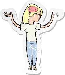 retro distressed sticker of a cartoon intelligent woman