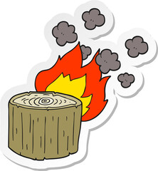 sticker of a cartoon burning log