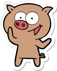 sticker of a cheerful pig cartoon