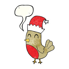 speech bubble textured cartoon christmas robin