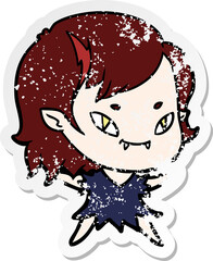 distressed sticker of a cartoon friendly vampire girl