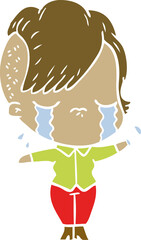 flat color style cartoon crying girl