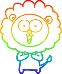 rainbow gradient line drawing happy cartoon lion