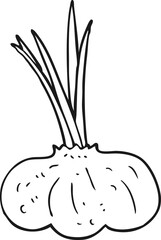 black and white cartoon garlic bulb