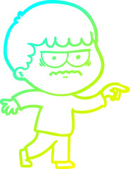 cold gradient line drawing cartoon annoyed man