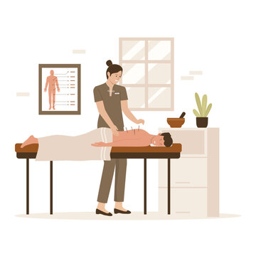 Traditional acupuncture treatment illustration concept. Illustration for websites, landing pages, mobile apps, posters and banners. Trendy flat vector illustration