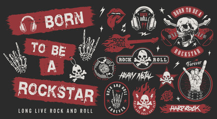 Obraz na płótnie Canvas Rockstar fest colorful set emblems