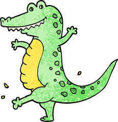 grunge textured illustration cartoon dancing crocodile