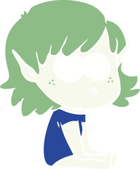 flat color style cartoon elf girl staring
