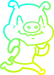 cold gradient line drawing nervous cartoon pig