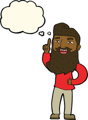 cartoon happy bearded man with idea with thought bubble