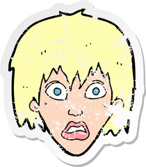 retro distressed sticker of a cartoon frightened woman