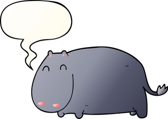 cartoon hippo and speech bubble in smooth gradient style