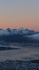 Fototapeta na wymiar On the top of Mount Fløya, offers a fantastic view of the city of Tromso and the fjords
