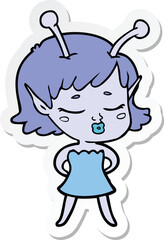 sticker of a cute alien girl cartoon