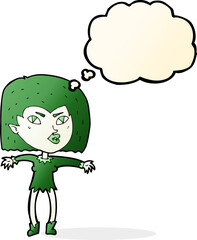 cartoon vampire girl with thought bubble