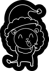 happy cartoon icon of a lion wearing santa hat