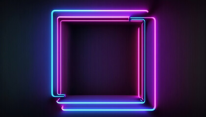 Back to the future background, neon frame wallpaper, blue and pink color, photo backdrop, generative ai