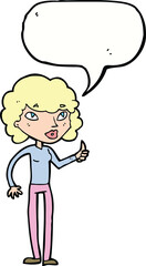 cartoon woman giving thumbs up symbol with speech bubble