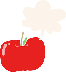 cartoon apple and speech bubble in retro style