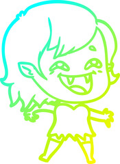 cold gradient line drawing cartoon laughing vampire girl