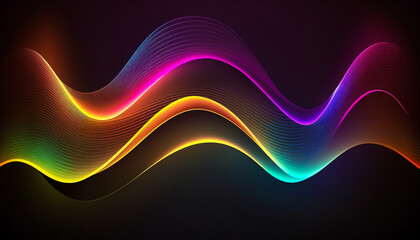 Futuristic wavy background. Mystical energy of the universe in form of blue and red waves, soft ethereal dreamy banner. With copy space. Computer wallpaper. Generative AI.