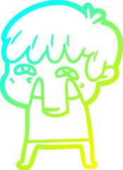 cold gradient line drawing cartoon curious man