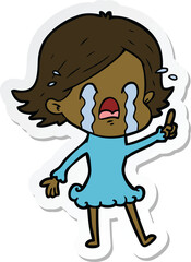 sticker of a cartoon woman crying