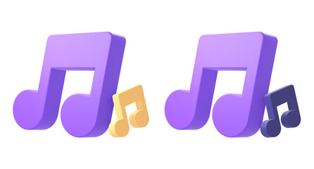 3d purple two music note icon for UI UX web mobile apps social media ads designs