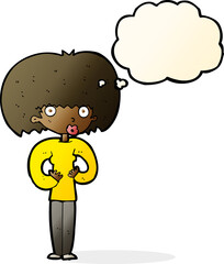 cartoon surprised woman with thought bubble