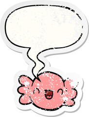 cartoon wrapped candy and speech bubble distressed sticker