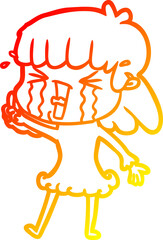 warm gradient line drawing cartoon woman in tears