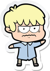 Obraz premium sticker of a annoyed cartoon boy