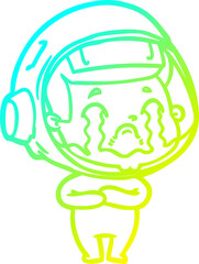 cold gradient line drawing cartoon crying astronaut