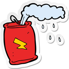 sticker of a cartoon fizzing soda can