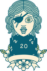 human rogue with natural 20 dice roll illustration