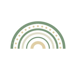 Boho style geometric rainbow. Abstract shapes with texture. Modern aesthetic. Green organic wall decor, cover, print, card, branding designs.