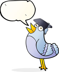 speech bubble cartoon bird wearing graduation cap