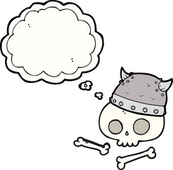 thought bubble cartoon viking helmet on skull