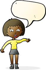 cartoon surprised woman with speech bubble