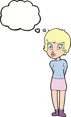 cartoon pretty woman with thought bubble
