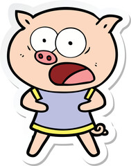 sticker of a cartoon pig shouting