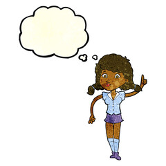 cartoon pretty woman with idea with thought bubble