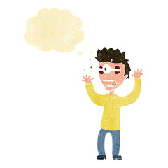 cartoon terrified man with thought bubble