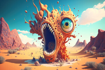 Weird alien creature in the desert, illustration generative ai
